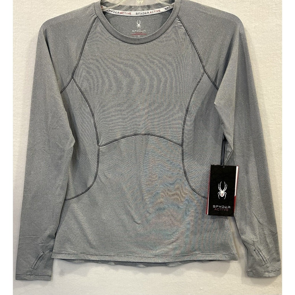NWT Spyder Active Shirt Women's Medium Gray Active Running Thumb Hole Zip Pocket